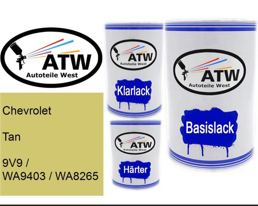 Chevrolet, Tan, 9V9 / WA9403 / WA8265: 500ml Lackdose + 500ml Klarlack + 250ml Härter - Set, von ATW Autoteile West.